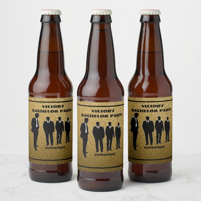 Chic Black & Gold Bachelor Party Bierflaschenetikett (Flaschen)