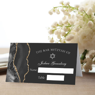 Chic Black Gold Bar Mitzvah Platzkarte
