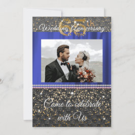 Chic Black Gold Blue Silk 65. Hochzeitstag Einladung