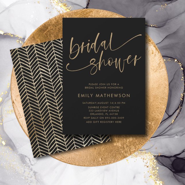Chic Black & Gold Calligraphy Brautparty Einladung (Von Creator hochgeladen)