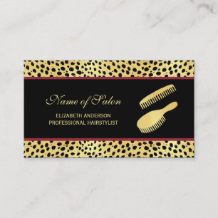 Chic Black Gold Cheetah Print Friseursalon Visitenkarte