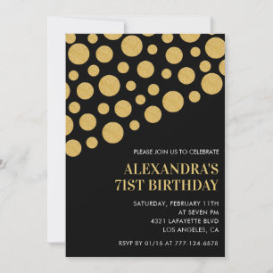 Chic Black Gold Confetti 71. Geburtstag Einladung
