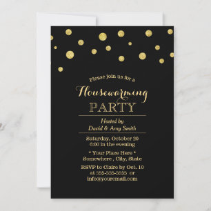 Chic Black & Gold Confetti Dots Housewarming Einladung