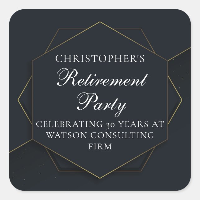 Chic Black Gold Custom Retirement Party Quadratischer Aufkleber (Vorderseite)