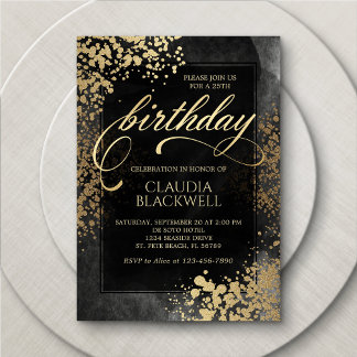 Chic Black Gold Einladung zum Geburtstag