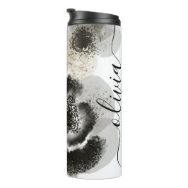 Chic Black Gold Floral Signature Mit Monogramm Thermosbecher