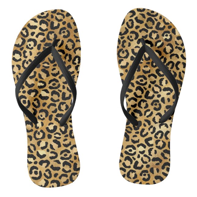 Chic Black Gold Foil Leopard Print Flip Flops (Fußbett)