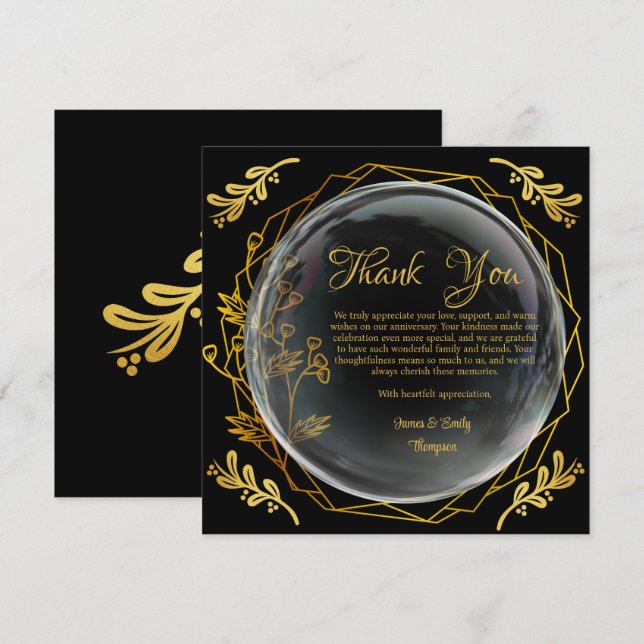 Chic Black & Gold Foren zum Hochzeitsfeiern Dankeskarte (Vorne/Hinten)