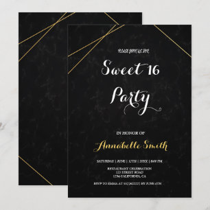 Chic Black & Gold Geometric Rahmen süß 16 Einladung