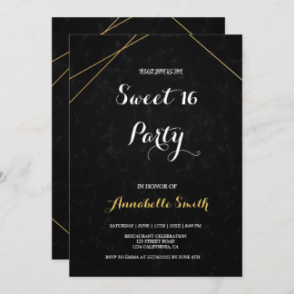 Chic Black & Gold Geometric Rahmen süß 16 Einladung