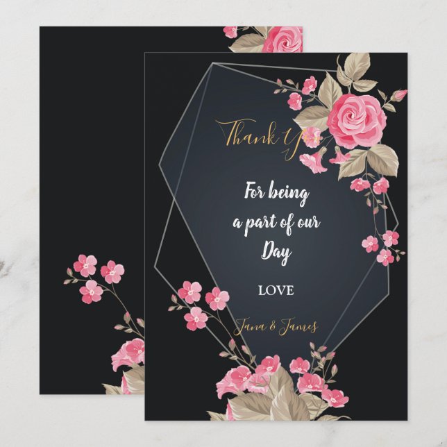Chic Black & Gold Geometric Rahmen vielen Dank Einladung (Vorne/Hinten)