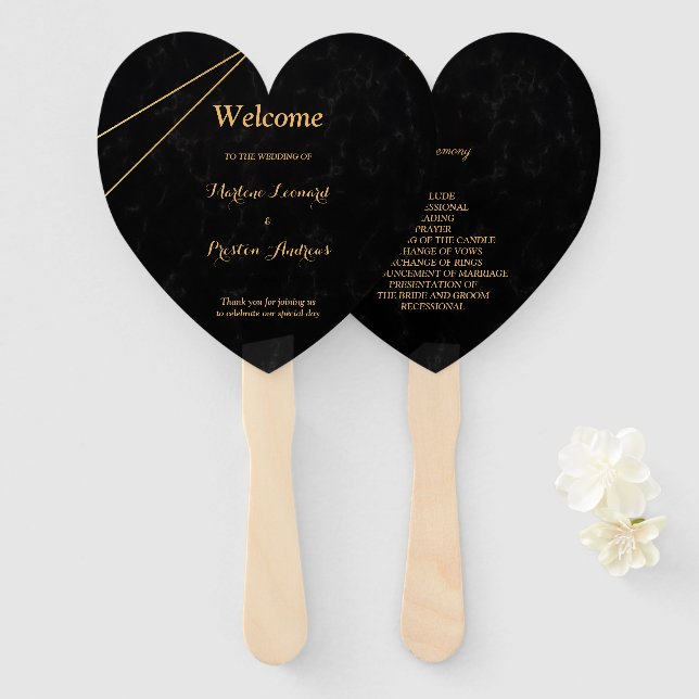 Chic Black & Gold Geometric Rahmen Wedding Program Fächer (Vorne und Hinten)