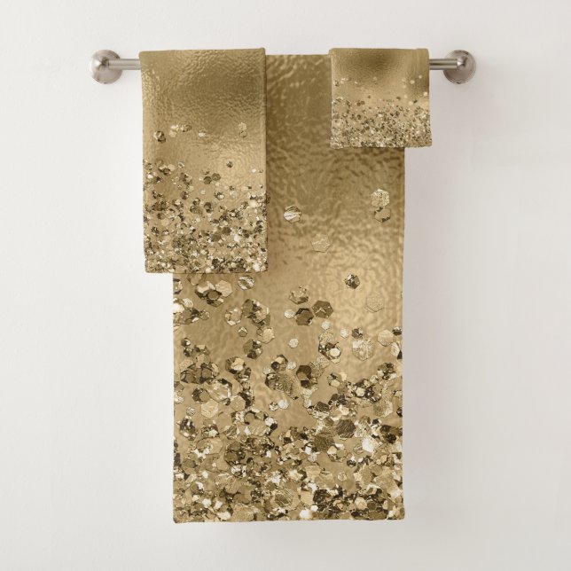 Chic Black Gold Glitzer Monogram Name Bath to Badhandtuch Set (Insitu)