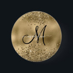 Chic Black Gold Glitzer Monogram Name Button<br><div class="desc">Chic Black Gold Glitzer Monogram Name</div>
