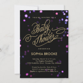 Chic Black & Gold Glitzer Script Baby Dusche Einladung