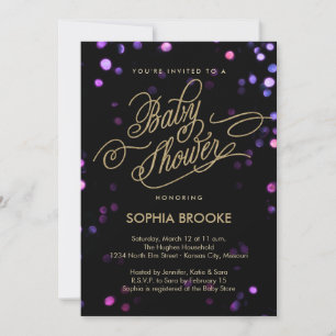 Chic Black & Gold Glitzer Script Baby Dusche Einladung