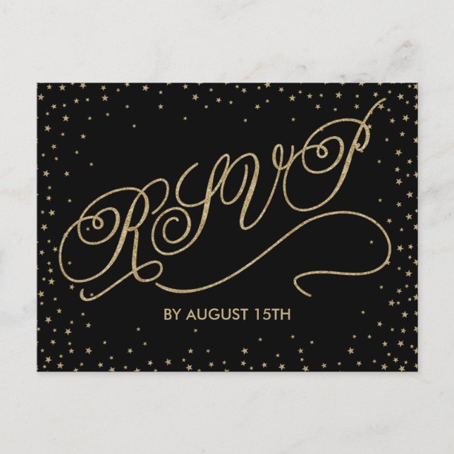 Chic Black & Gold Glitzer Stars UAWG Postkarte (Vorderseite)