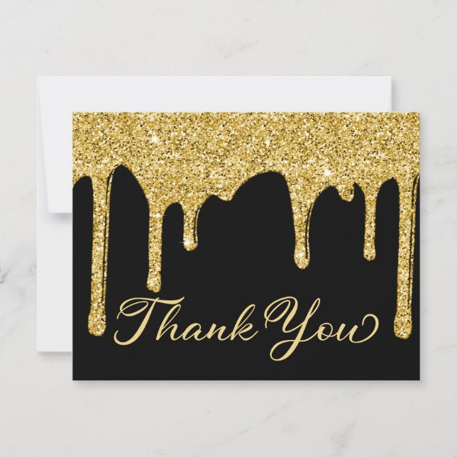 Chic Black Gold Glitzer Tropfen Party Vielen Dank Dankeskarte (Vorderseite)