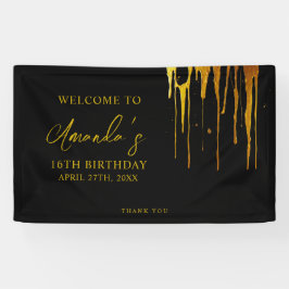 Chic Black & Gold Glitzer Tropfen Sweet 16 Birthda Banner