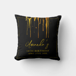 Chic Black & Gold Glitzer Tropfen Sweet 16 Birthda Kissen