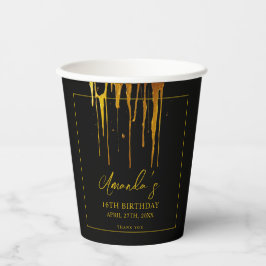 Chic Black & Gold Glitzer Tropfen Sweet 16 Birthda Pappbecher