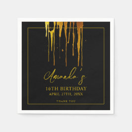 Chic Black & Gold Glitzer Tropfen Sweet 16 Birthda Serviette