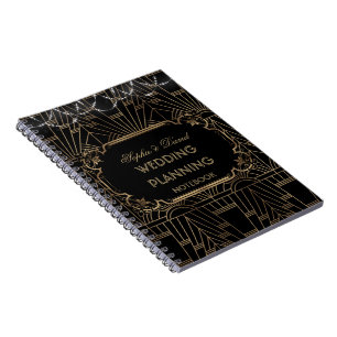 Chic Black Gold Great Gatsby 20s Hochzeitsplaner Notizblock