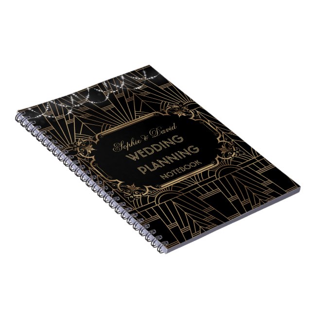 Chic Black Gold Great Gatsby 20s Hochzeitsplaner Notizblock (Rechte Seite)