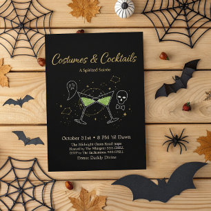 Chic Black & Gold Kostüme & Cocktails Halloween Einladung
