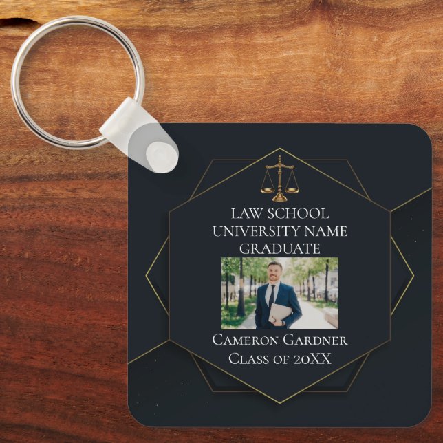 Chic Black Gold Law School Foto Abschluss Geschenk Schlüsselanhänger (Vorderseite)