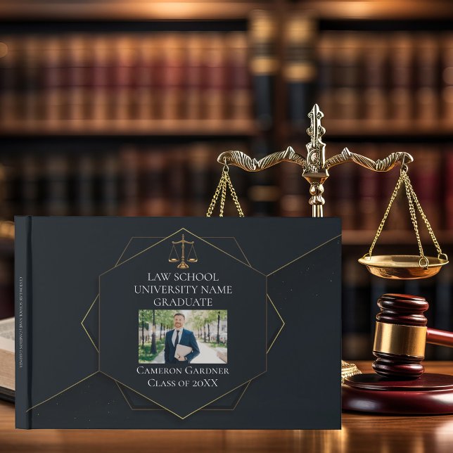 Chic Black Gold Law School Foto Graduation Party Gästebuch (Von Creator hochgeladen)