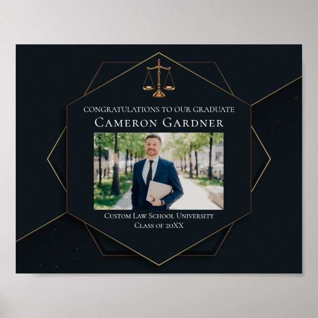Chic Black Gold Law School Foto Graduation Party Poster (Vorne)