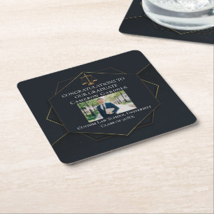 Chic Black Gold Law School Foto Graduation Party Rechteckiger Pappuntersetzer