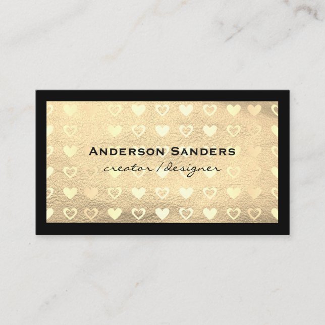 Chic Black Gold Leather / Lush Hearts Visitenkarte (Vorderseite)
