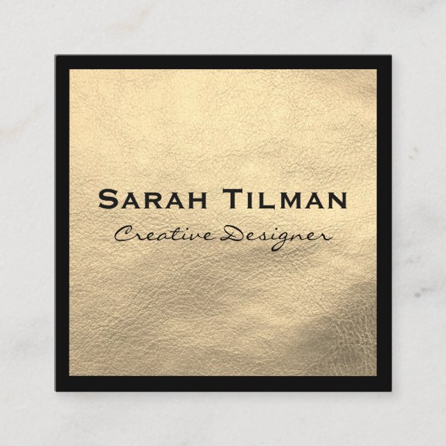 Chic Black Gold Leather Quadratische Visitenkarte (Vorderseite)