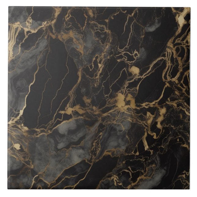 Chic Black Gold Marmor Keramik Tile Fliese (Vorderseite)