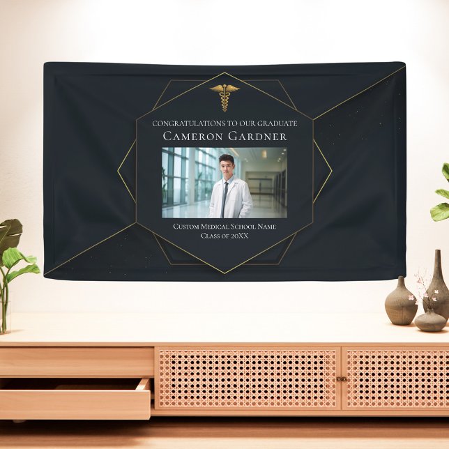 Chic Black Gold Medical School Foto Abschluss Banner (Von Creator hochgeladen)