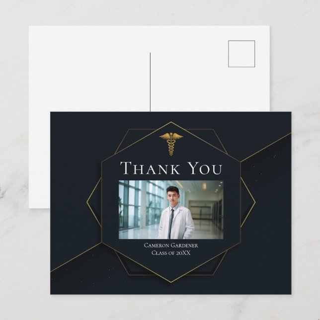 Chic Black Gold Medical School Foto Abschluss Postkarte (Vorne/Hinten)