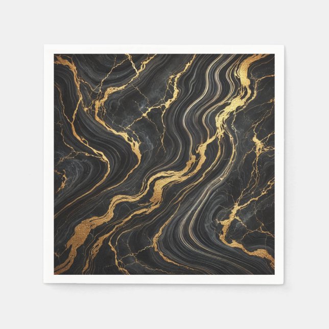 Chic Black & Gold Metallic Marmor Look Glamour Serviette (Vorderseite)