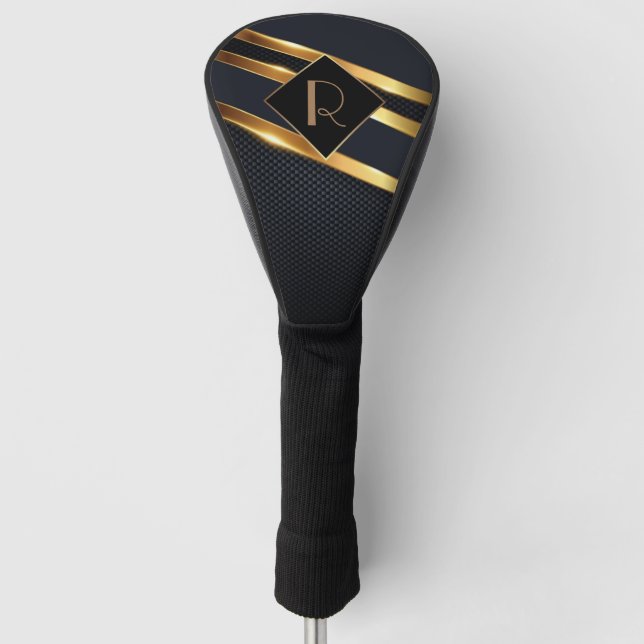 Chic Black & Gold Mit Monogramm Golf Headcover (Vorderseite)