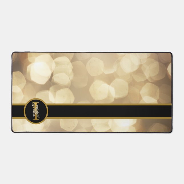 Chic Black & Gold Monogram Desk Mat Schreibtischunterlage (Vorderseite)