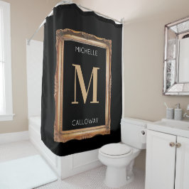 Chic Black & Gold Monogram Duschvorhang