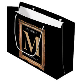 Chic Black & Gold Monogram Große Geschenktüte