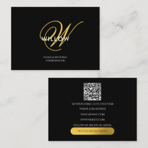 Chic Black & Gold Monogram QR Code Visitenkarte