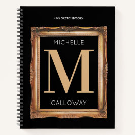 Chic Black & Gold Monogram Sketchbook Notizbuch