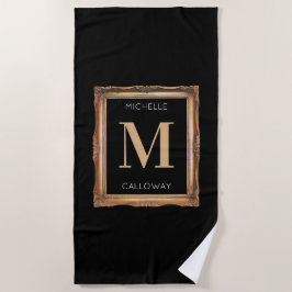 Chic Black & Gold Monogram Strandtuch