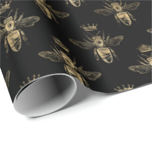 Chic Black Gold Queen Bee Pattern Geschenkpapier