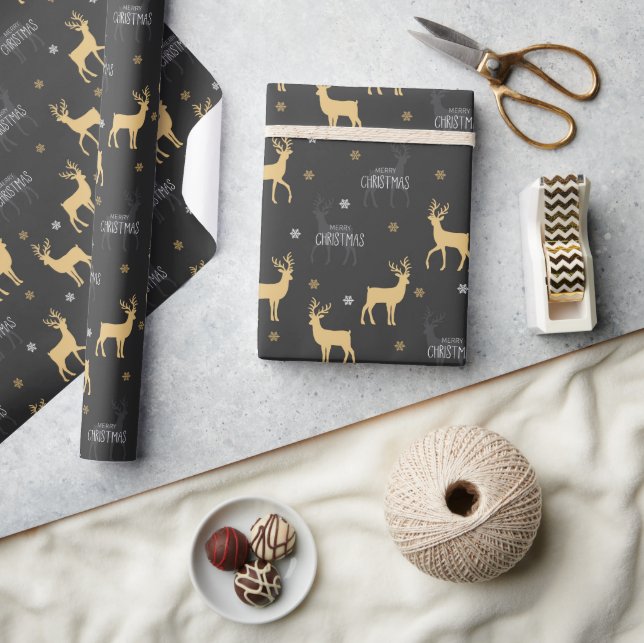 Chic Black Gold Rentier Frohe Weihnachten Geschenkpapier (Kunsthandwerk)