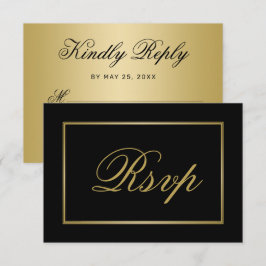 Chic Black Gold Script Calligrafy Wedding RSVP Karte
