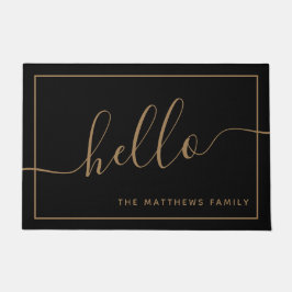 Chic Black Gold Script Hallo Familienname Willkomm Fußmatte
